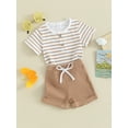 thumbnail image 3 of Bslissey Toddler Baby Boys Summer Clothes Short Sleeve Stripe Print T-shirt Tops + Solid Color Elastic Waist Shorts 6M 12M 18M 24M 3T Infant Casual Short Pants Sets, 3 of 9