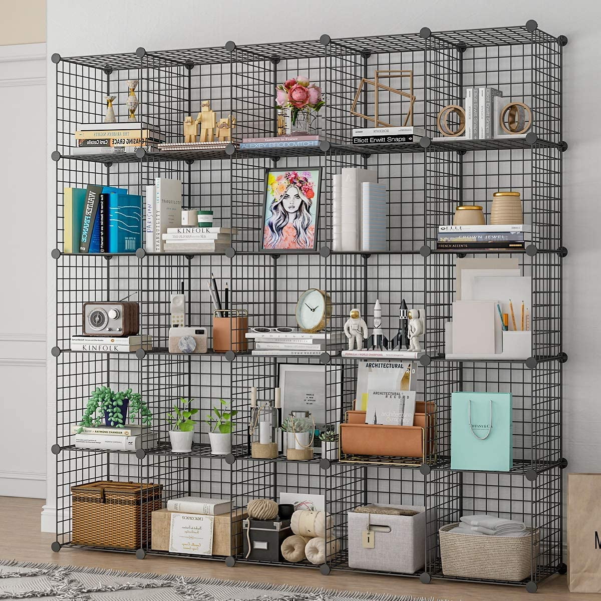 bafwm DIY Wire Cube Modular Metal Shelf Cubby Shelving Stackable Grid