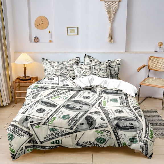 Orylavena 100 Dollar Bill Money Print Microfiber Duvet Cover Set, Twin, 3-Piece