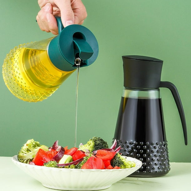 Bote dispensador de aceite de vidrio impermeable 630ml con tapa automática y mango antideslizante - Pico sin goteo para aceite de oliva, vinagre y jarabe