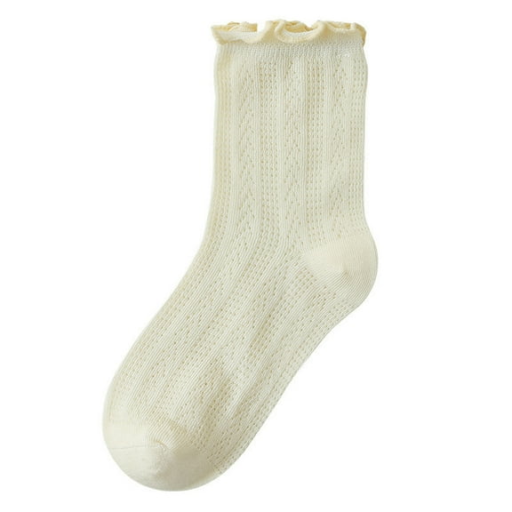 fatyb Ruffle Socks Girls Thin Cotton Crew Socks Solid Color Breathable Mesh Dress Socks (0-12 Years)