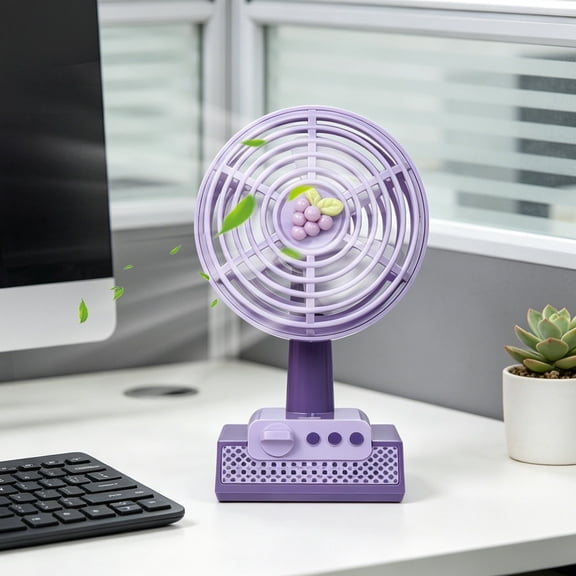 MMJ Desk Fan Small Desktop Fan 3 Speed Rechargeable USB Fruit Print Portable Cooling for Home Office Dorm 5.91x3.62x2.86in