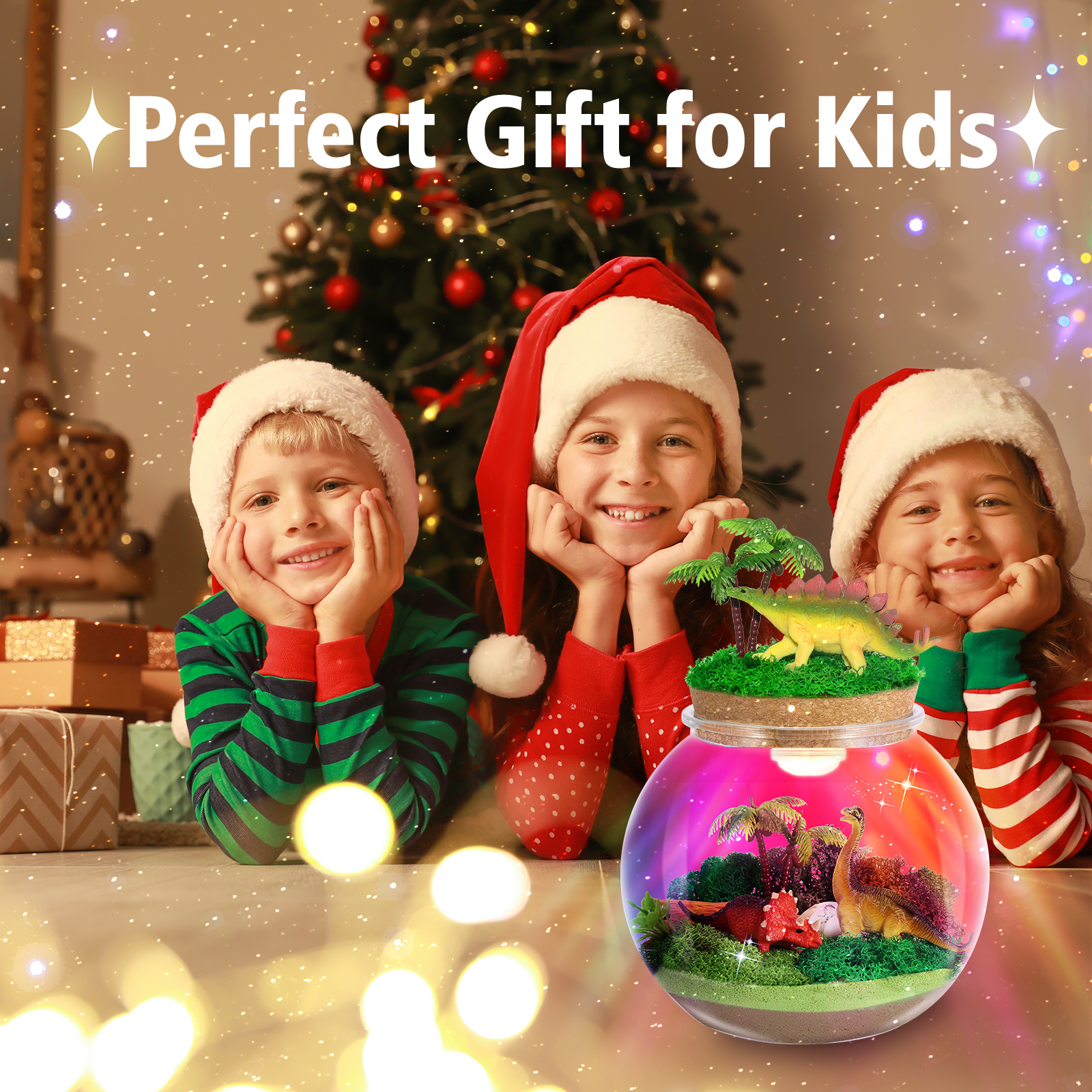 Dinosaur Light-Up Terrarium Kit for Kids- Multicolor LED Night Light Birthday Gifts - Dinosaur Toys for Boys Ages 4-6 7 8 9 10 Year Old - Kids Arts and Crafts Kit
