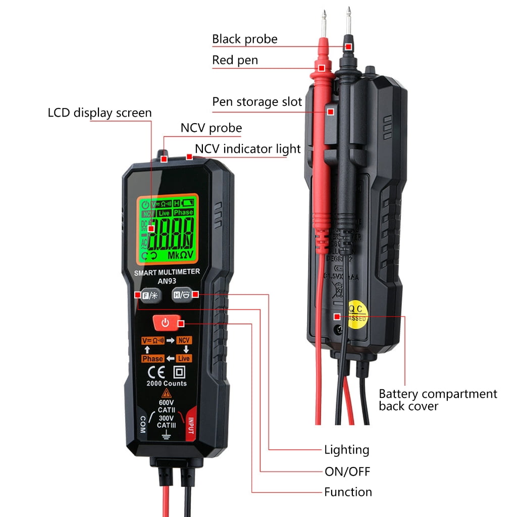 Multifunction Multimeter Efficient Multimeter with NCV Type & Data Hold Function Easy to Carry for Reliable Measurements