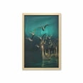 thumbnail image 1 of Fantasy Wall Art with Frame, Medieval Boats Birds Flying Adventure Illustration, Printed Fabric Poster for Bathroom Living Room, 23" x 35", Sand Brown Dark Teal, by Ambesonne, 1 of 2