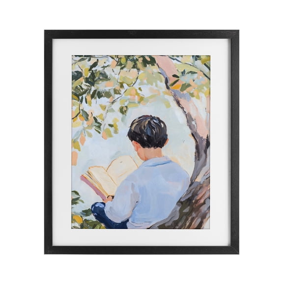 Stupell Industries Modern Boy Reading in Nature Black Framed Print Under Glass, 13 x 16, by The Prints Vibe