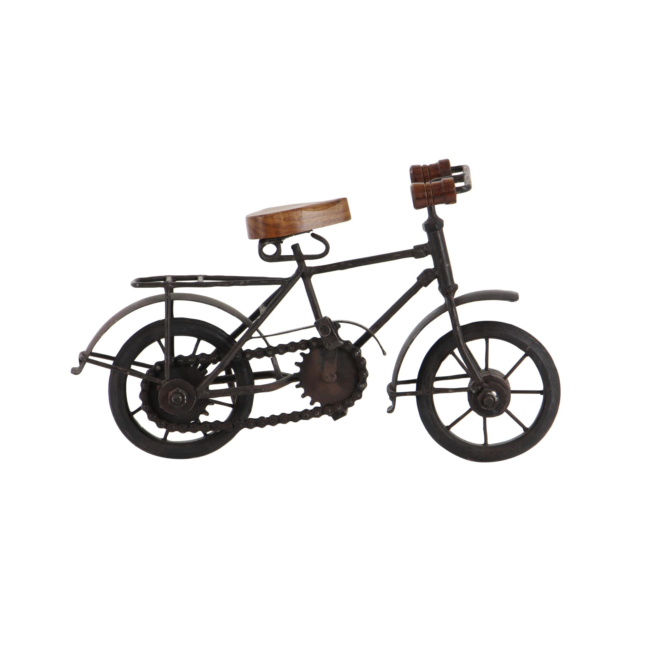 11"W, 7"H Black Metal Bike Sculpture with Wood Accents, by DecMode (2 Count)