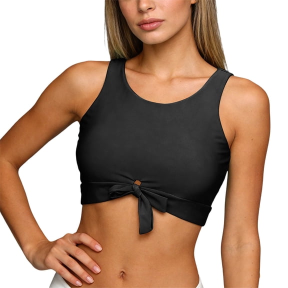 Women Swimwear Top Sleeveless Tankinis Solid Color Tank Top Swim Top Only Black,2Xl