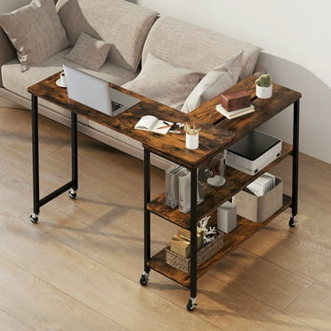 Giantex 360°  Rotating Sofa Side Table, Large Mobile Couch Table, Rolling Computer Desk on Wheels