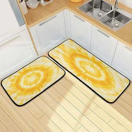 

Kitchen Floor Mat 2 Sets Carpet Floor Mat Kitchen Mat Bathroom Mat Living Room Mat Bedroom Mat Absorbent Delicate Fabric No Ball Beautiful Yellow Tie Dye Pattern