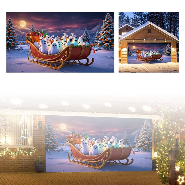 Banderín Navideño Para Puertas De Garaje Exteriores Cubierta Decorativa Grande Para Puertas Navideñas Pared Para Puertas De Garaje Exteriores De Temporada Banderín Navideño Para Puertas De Garaje