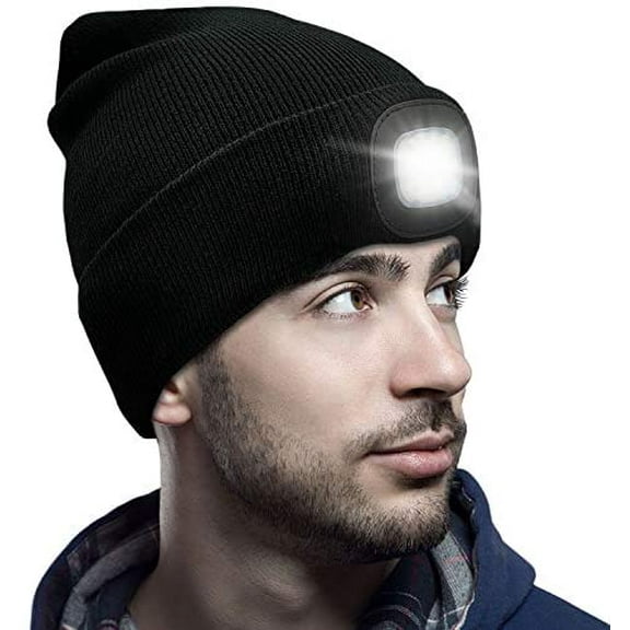 GRNSHTS LED Beanie Hat with Light, Unisex USB Rechargeable Knitted Lighted hat, Winter Warm Unisex Lighted Headlamp Cap for Fishing,Camping,Hunting (Black)