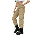 thumbnail image 2 of ClodeEU Cargo Pants for Women ,High Waisted Casual Work Pants ,Baggy Straight Leg Pants with Pockets Khaki,Womens Plus XL, 2 of 8