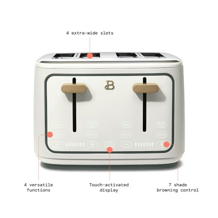 Beautiful 4-Slice Toaster with Touch-Activated Display, White Icing by Drew Barrymore