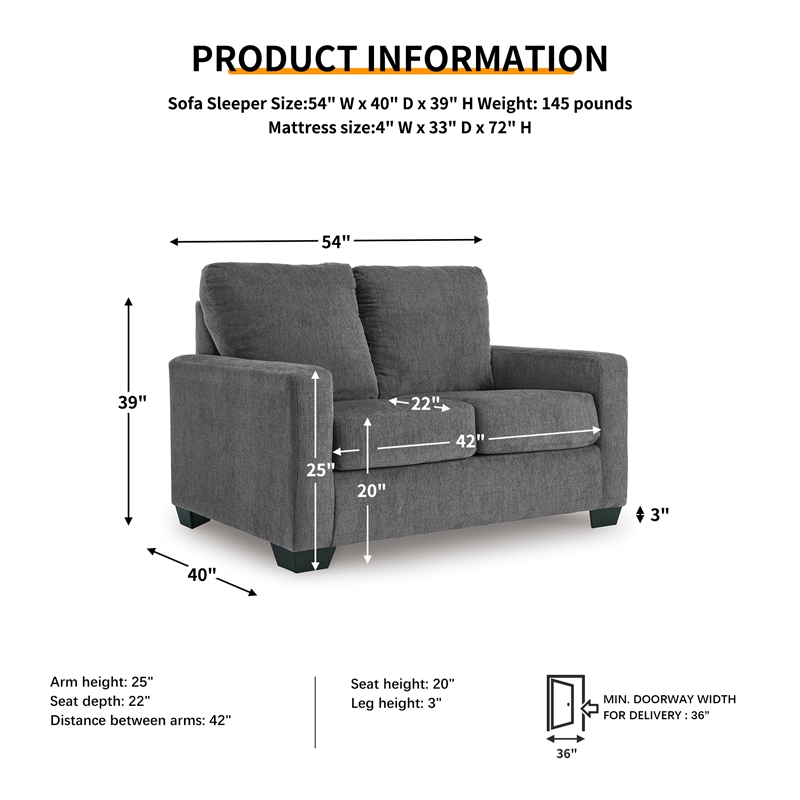 Ashley Furniture Rannis Pewter Twin Sofa Sleeper