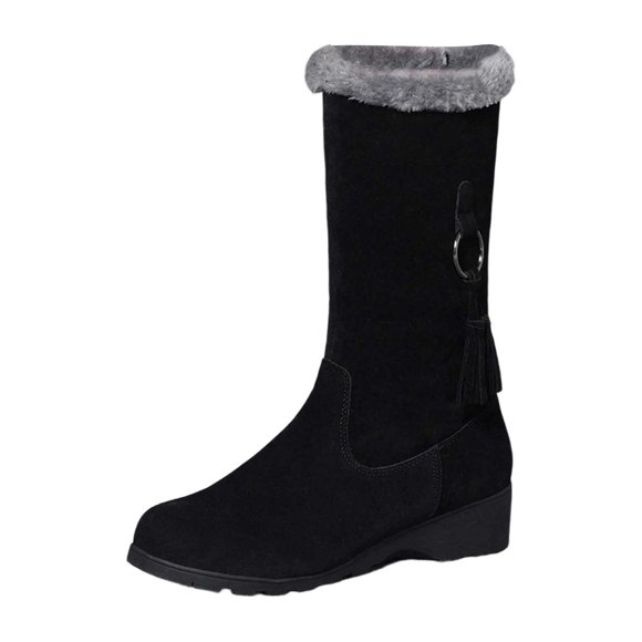 Zhanying Bottes de Neige Mi-Mollet pour Femmes, Bottes Mi-Mollet en Suède à Fermeture Éclair Latérale Antidérapantes Doublées de Fausse Fourrure, Nouvelles Bottes Chaudes