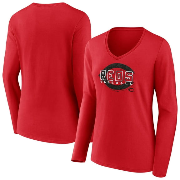 Women's Red Cincinnati Reds Stellar Long Sleeve V-Neck T-Shirt