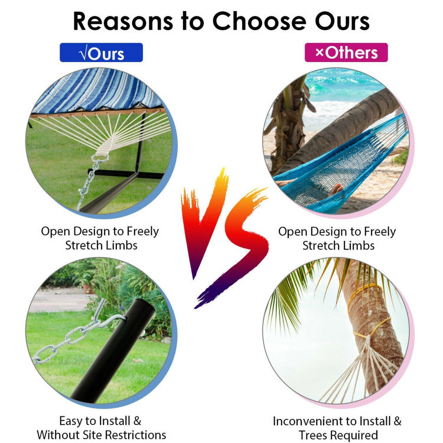 Aimee Lii Hammock Chair Stand Set Cotton Swing with Pillow Cup Holder Indoor Outdoor, Hammock Camping Chair