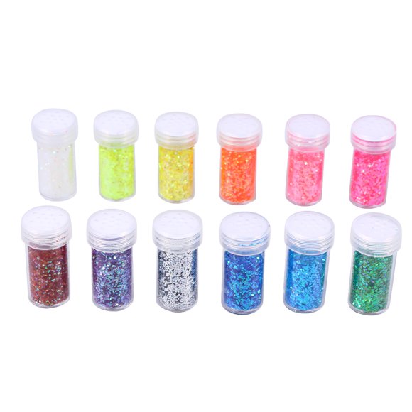 12pcs 12 colores brillantes juegos de polvo de brillo para el arte de uñas Maquillaje de sombra de ojos bricolaje y manualidades (patrón de fluorescencia)