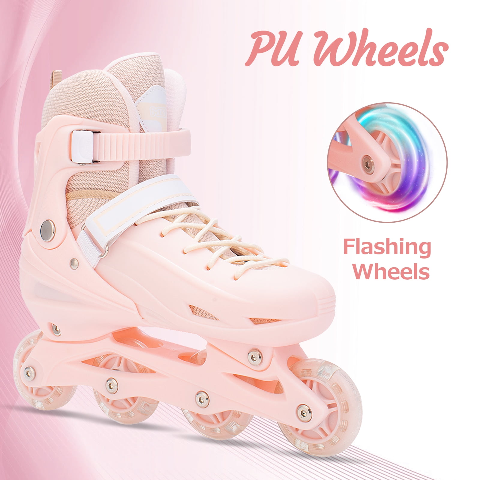 GIATUEE Adjustable Light up Kids Roller Skates for Boys Girls, Inline Skates with Bag, Pink(Large)