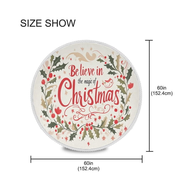 BZSMCE Round Tablecloth Red Merry Christmas Elegant Wreath Pattern Tableclothes