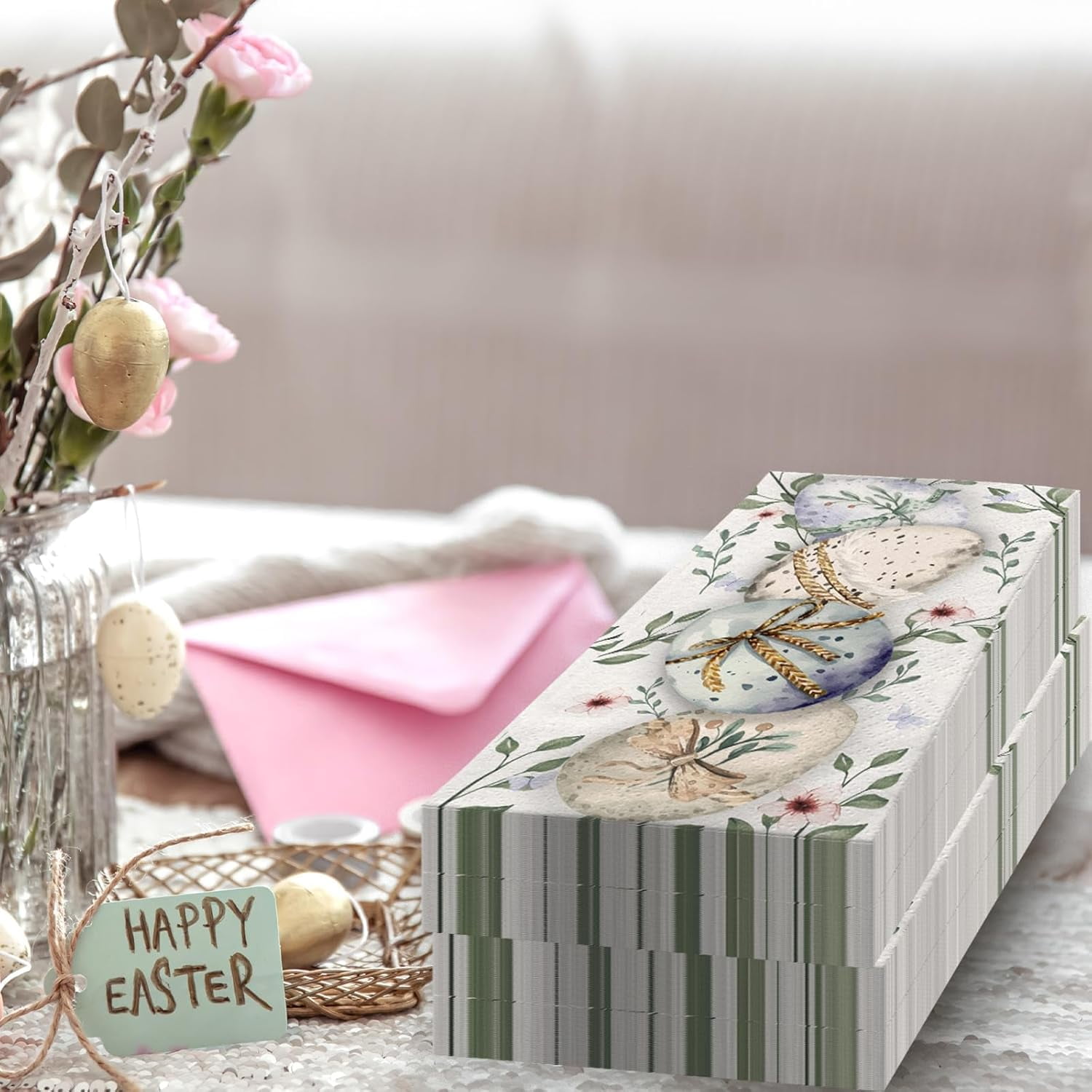 100 Pcs Easter Disposable Paper Napkins, Decorative Guest for Party Lunch Dinner Kitchen Bathroom - Easter Themed