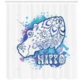 thumbnail image 3 of Hippo Shower Curtain, Bohemian Hippie Style Word and Hippo Head Shape Ornamented as Watercolor Effect Print, Fabric Bathroom Set with Hooks, 69W X 84L Inches Extra Long, Multicolor, by Ambesonne, 3 of 3