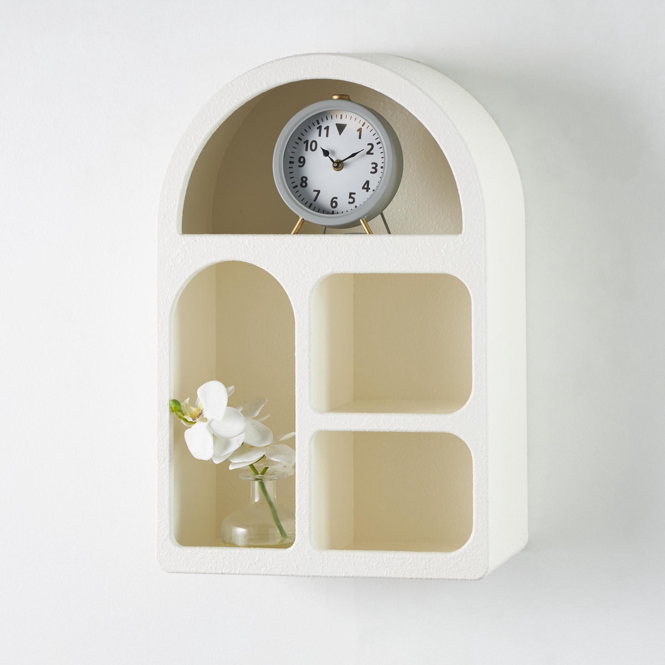 DecMode 16" x 8" Arched 4-Tier Cream Geometric Wall Shelf with Rounded Block Shapes