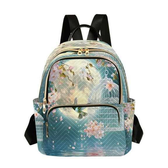 Casual Hummingbird Moon Cage Flowers Water Backpack for School,College and Travel, Water Resistant Bookbag,