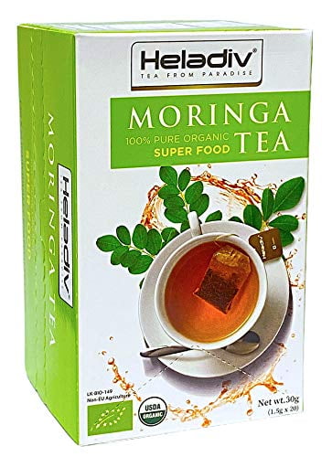 HELADIV Moringa Tea - 100% Organic Moringa Super Food Tea - Energy & Immunity Booster, Weight Loss, Stress Relief - 20 Individually Sealed Moringa Tea Bags