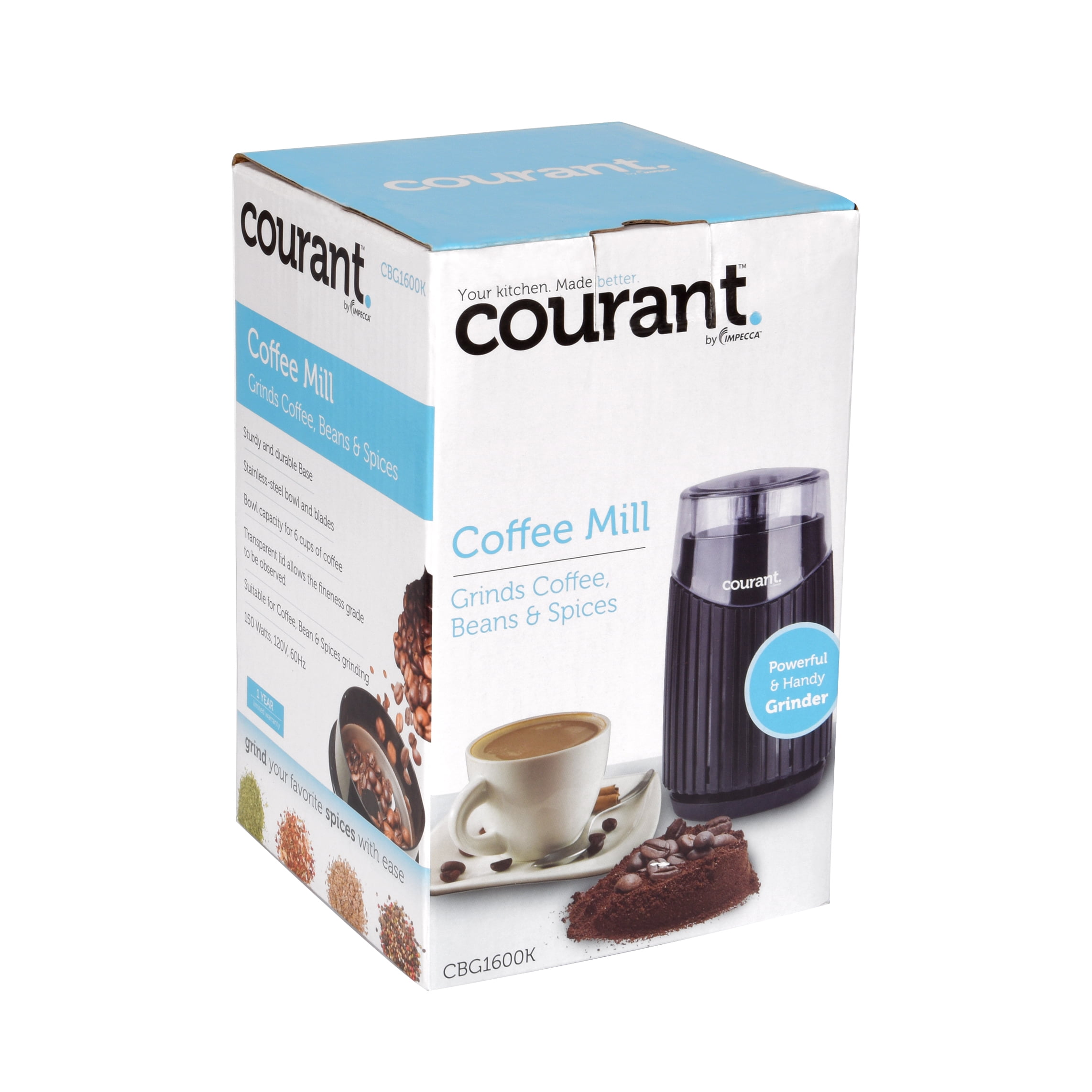 Courant Electric Coffee Grinder, Bean & Spice Grinder, 48 Ounce, New, Compact, Easy Clean - Black