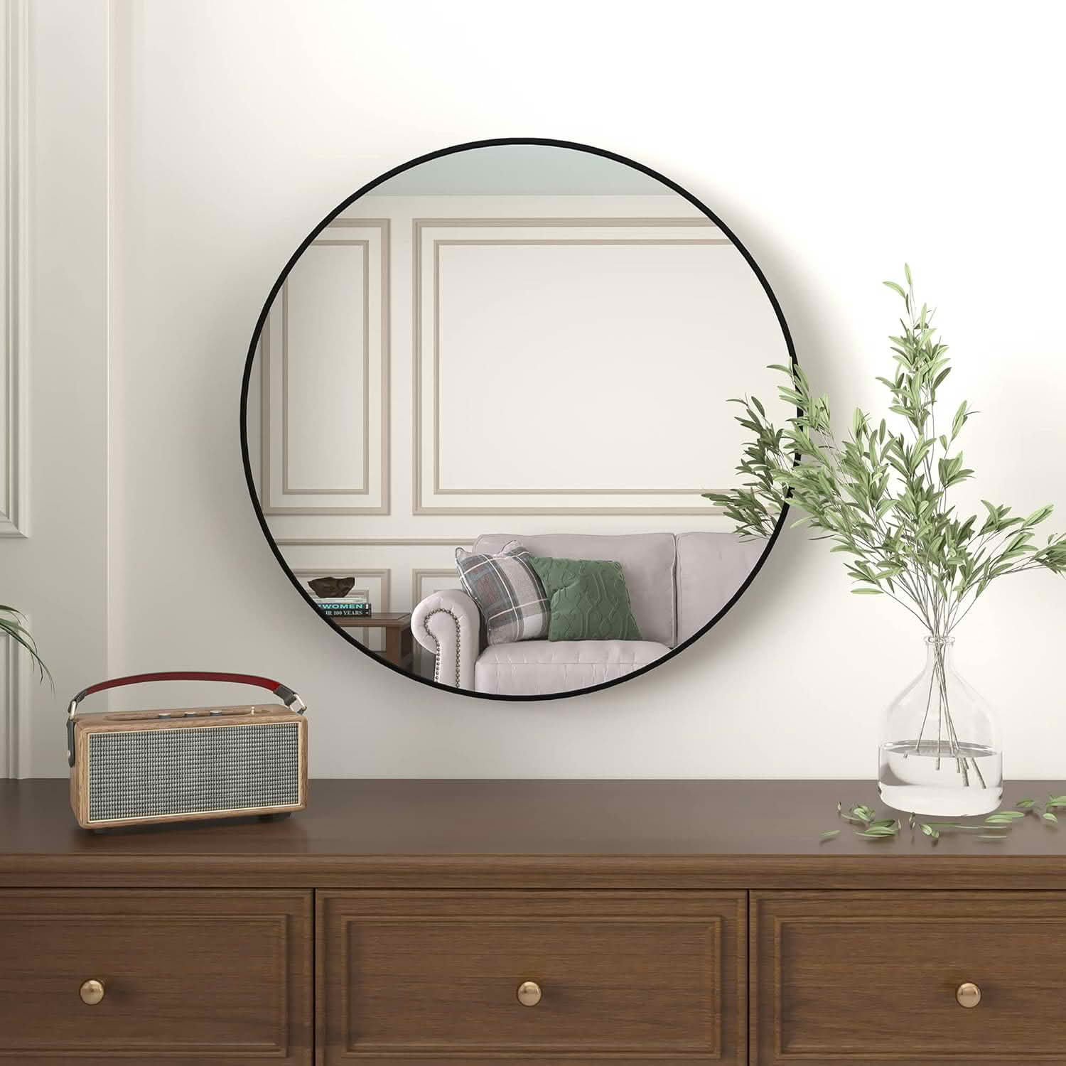 MAYEERTY 36 Inch Black Metal Framed Round Bathroom Wall Mirror, for Bathroom and Powder Room