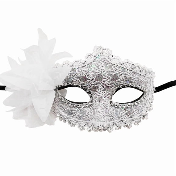 Masquerade Mask Silver Lace Tulle Flower Design 1 Pack for Women Prom Party Formal Event Accessory
