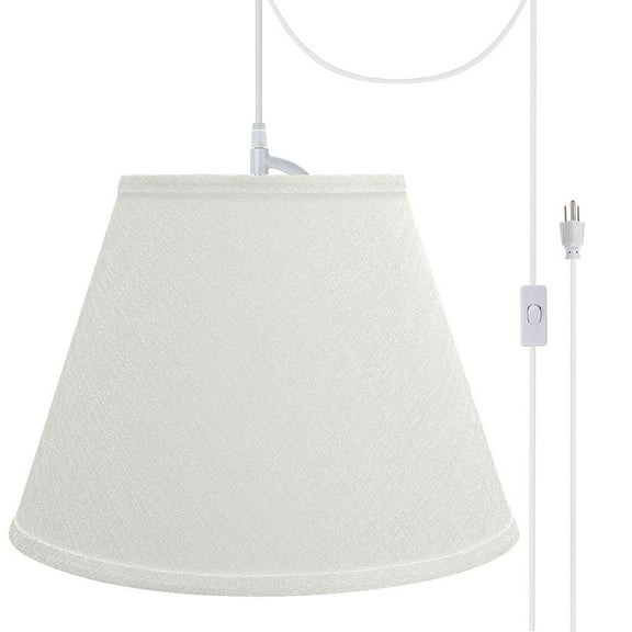 Aspen Creative 72685-21 One-Light Plug-In Swag Pendant Light Conversion Kit with Transitional Hardback Empire Fabric Lamp Shade, Off White, 13" width