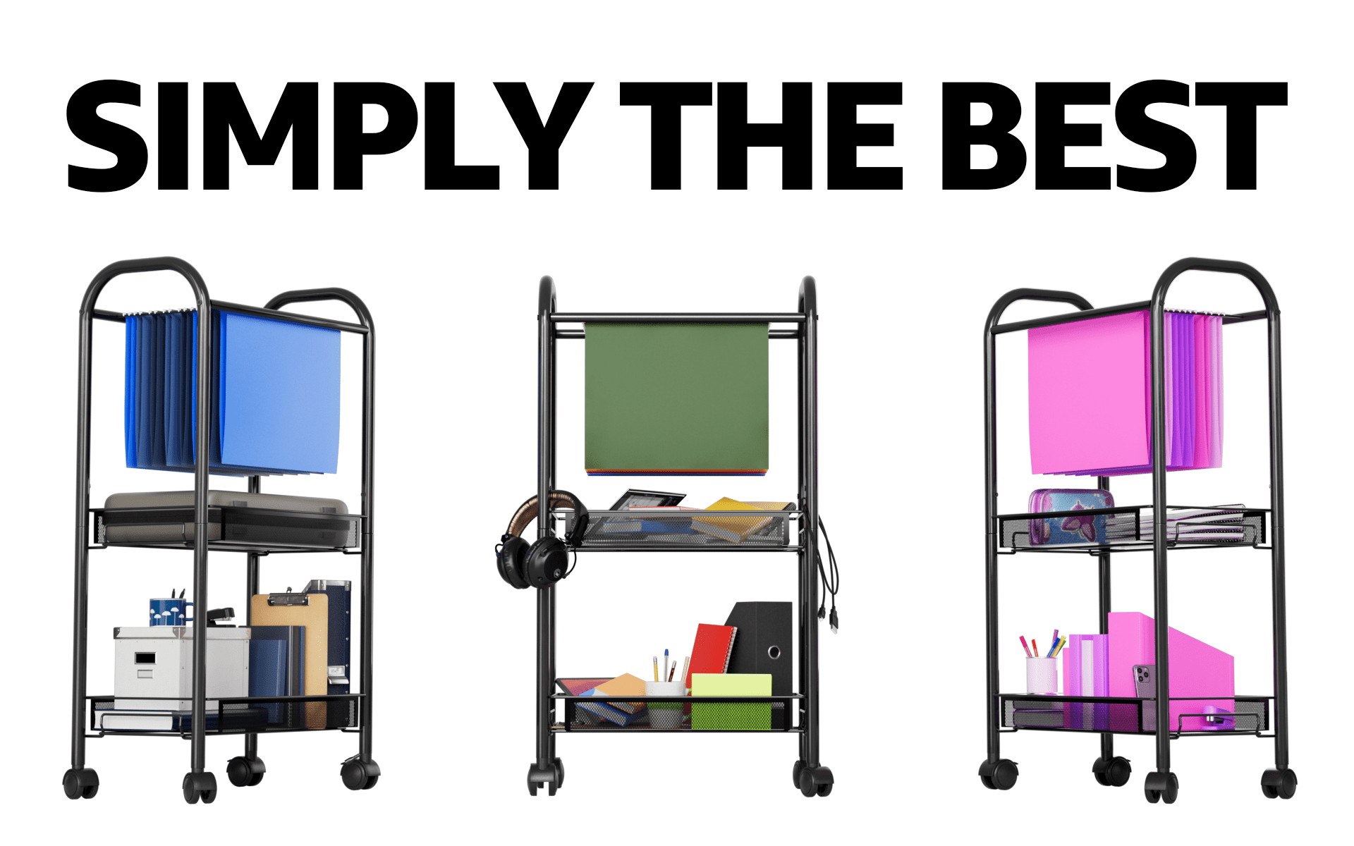 Rolling File Cart WONDERBUY 2-Tier Hanging File Folders, Lockable Wheels and Detachable Wheels Rolling Storage Cart, - Ideal for Office, Home, School.
