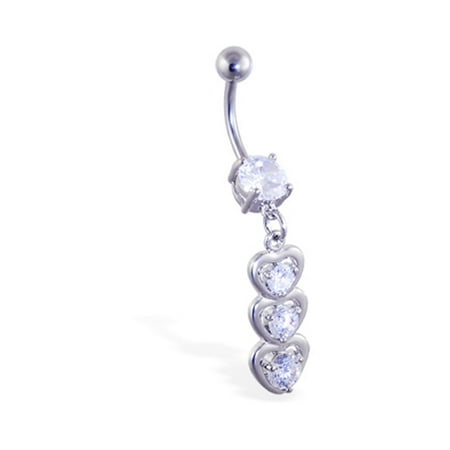 - Navel Ring With Three Dangling Hearts