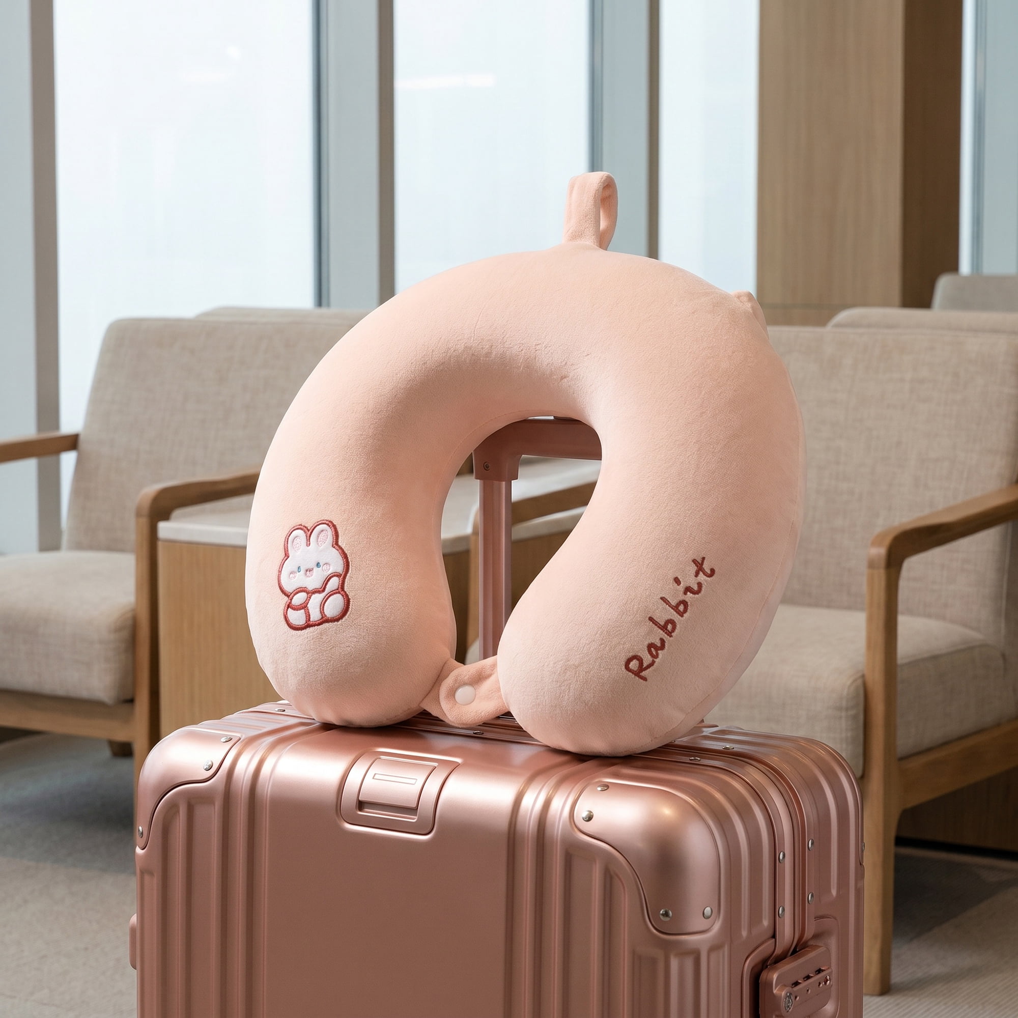 Unique Bargains Memory Foam U Shape Travel Neck Pillow for Airplane Use Pink 11"x11"