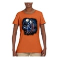 thumbnail image 2 of American Flag Howling Wolf Animal Lover Womens Graphic T-Shirt, Orange, Medium, 2 of 3