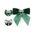 thumbnail image 3 of INSPIRE CHIC Women's Velvet Faux Pearl Rhinestone Bow Brooch for Retro Elegant Green One Size, 3 of 5