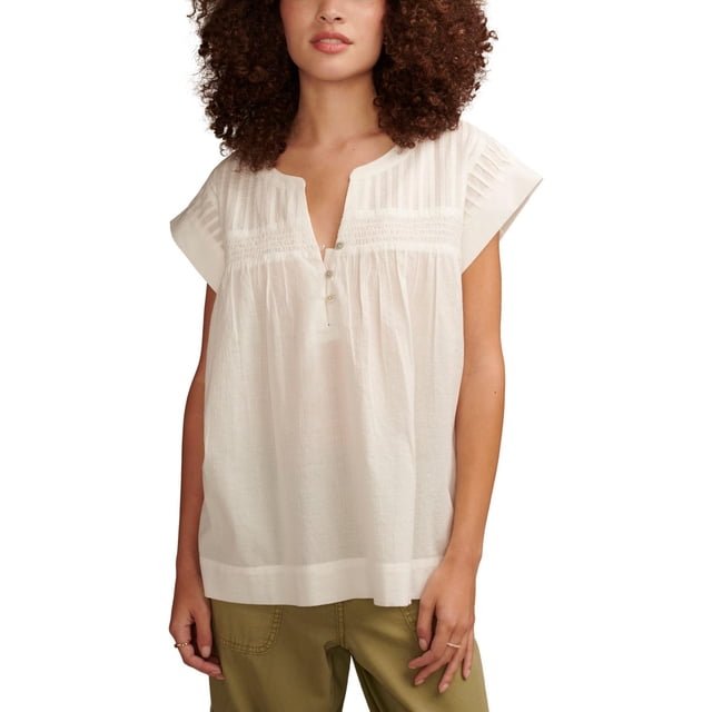 Lucky Brand Womens Popover Knit Blouse, white, M