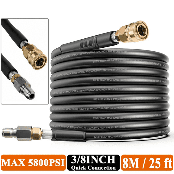 iMeshbean 25FT 5800PSI Replacement High Pressure Power Washer Hose -3/8" Quick Connect