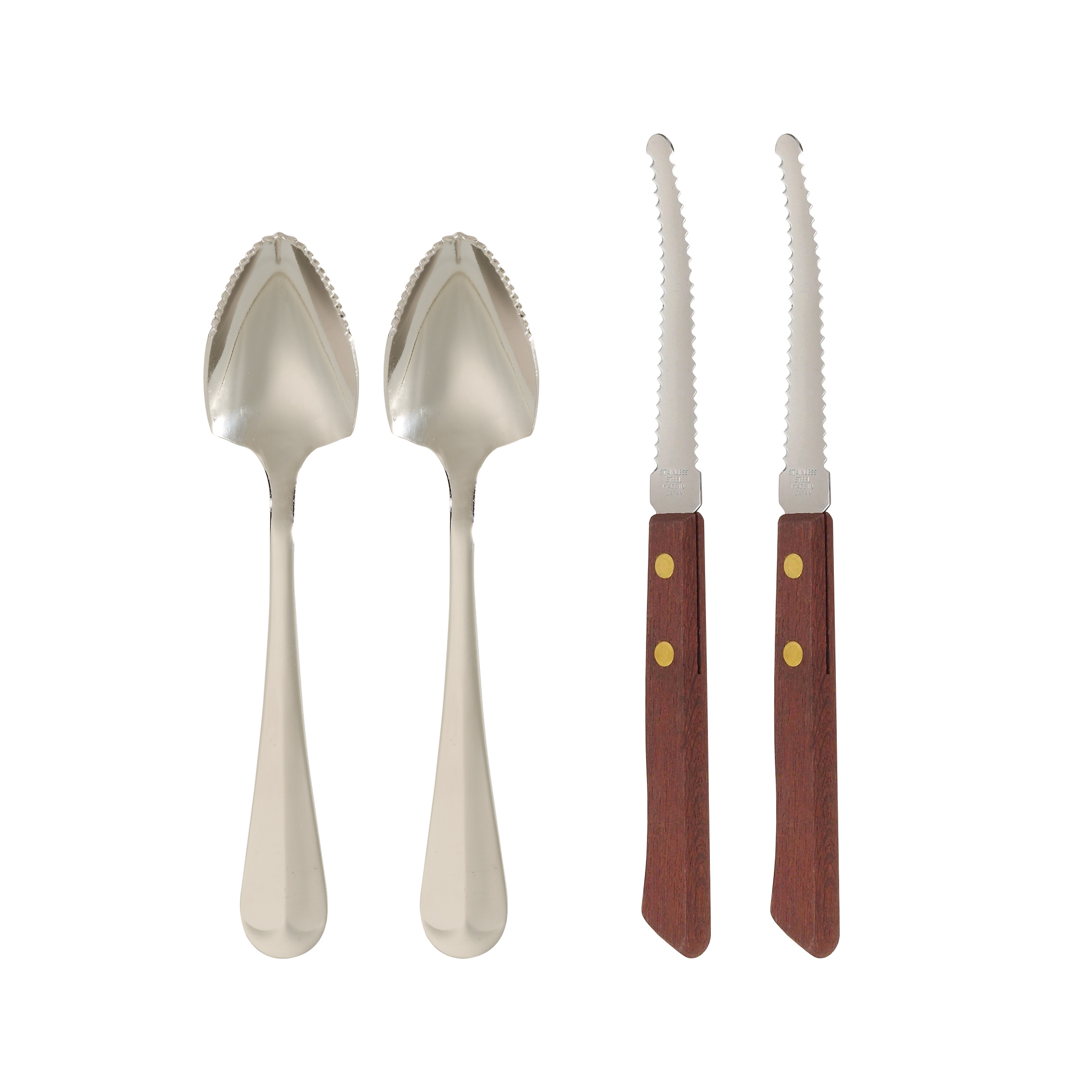HIC Serrated Grapefruit Knife and Spoon Set, 4Piece Set