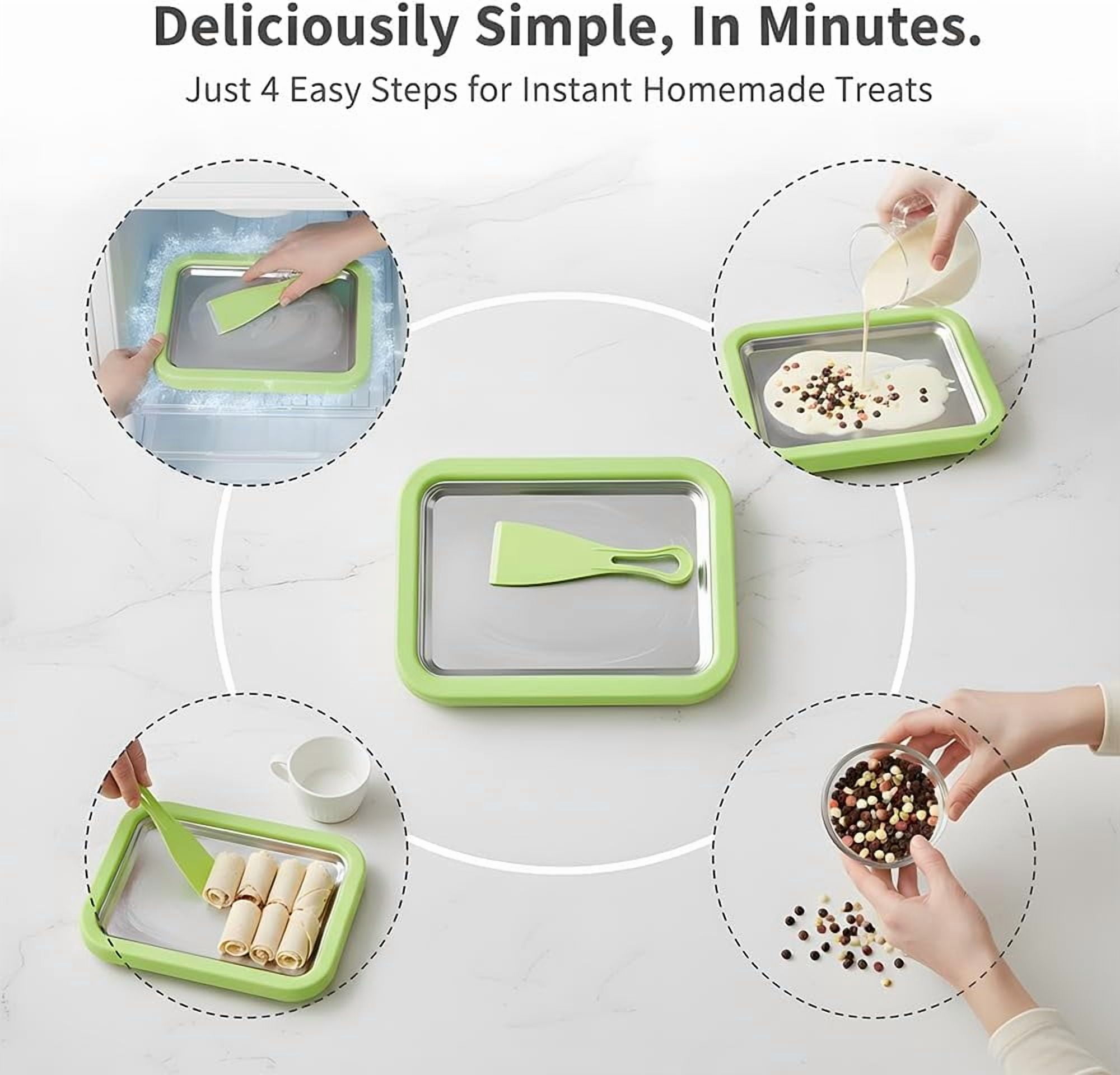 Rolled Ice Cream Maker Kit, 2026 New At-Home Stainless Steel Instant Freeze Plate with 2 Scrapers, DIY Rolled Ice Cream Tray, Perfect for Family Fun, Easy Homemade Desserts