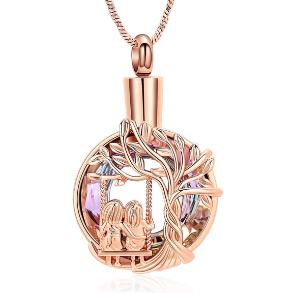 Sisters on the Swing Tree of Life Circle Urn Pendant Cremation Jewelry for Ashes Keepsake Memory Necklace Memorial Jewelry