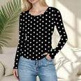 thumbnail image 5 of Fmbrln Womens Fashion Polka Print Tops Crew Neck Long Sleeve Shirts Casual Slim Tight Blouse, 5 of 6