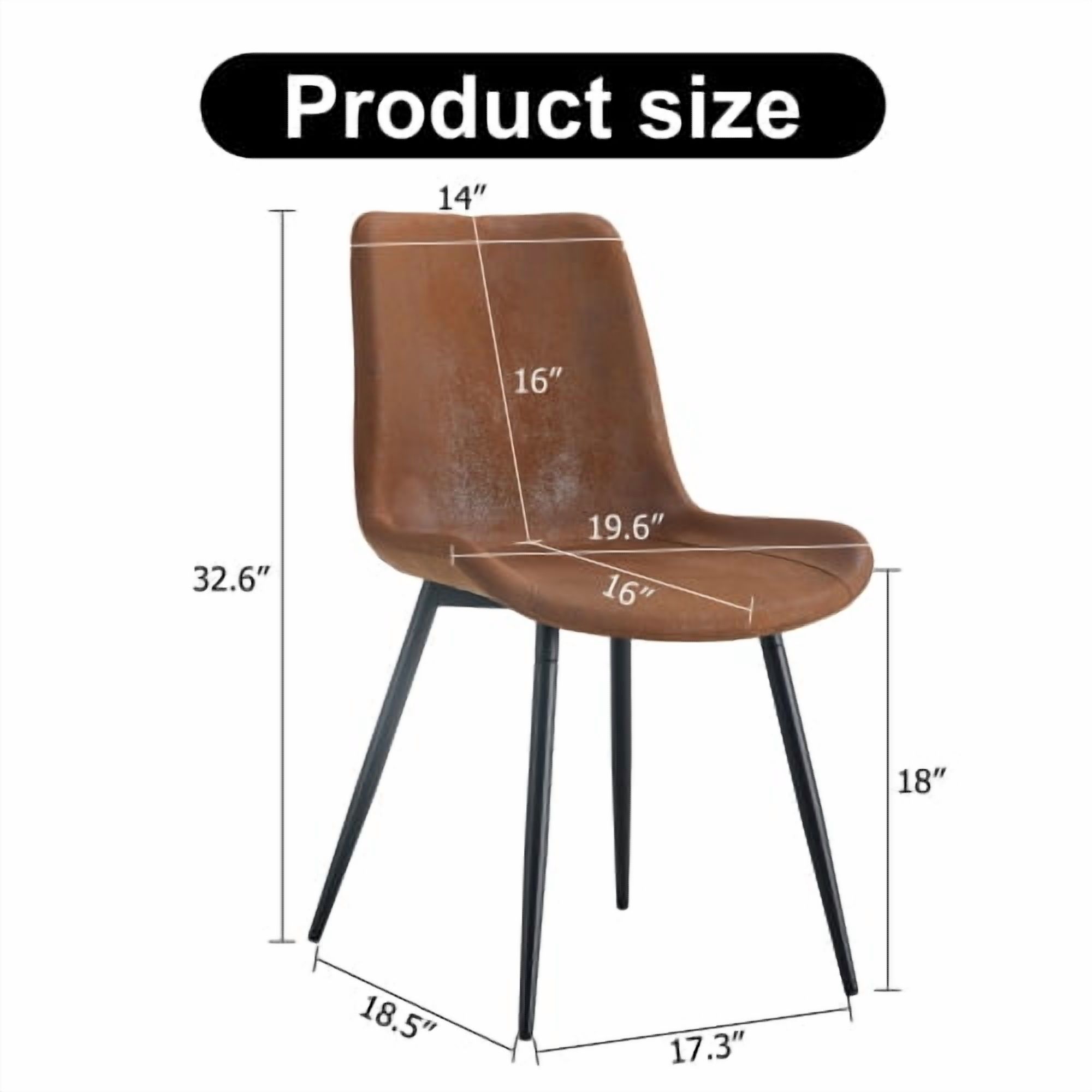 Set of 6 Brown Suede Dining Chairs with Black Metal Legs, Curved Wide Cushion, Modern Upholstered Comfortable Kitchen & Dining Room Chairs