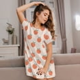 thumbnail image 3 of Honeii Orange Peach Print Women's Loose Short Sleeve Nightgown, Soft Cotton Sleepwear, Comfy Loose Fit Pajama Dress for Sleep and Lounge, 3 of 6