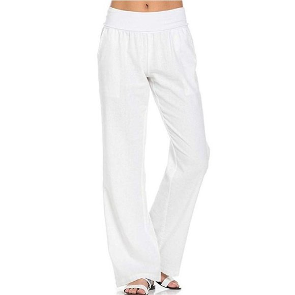 Pantalon Ample Aspect Lin pour Femmes, Pantalon Droit Décontracté d'Été pour la Plage