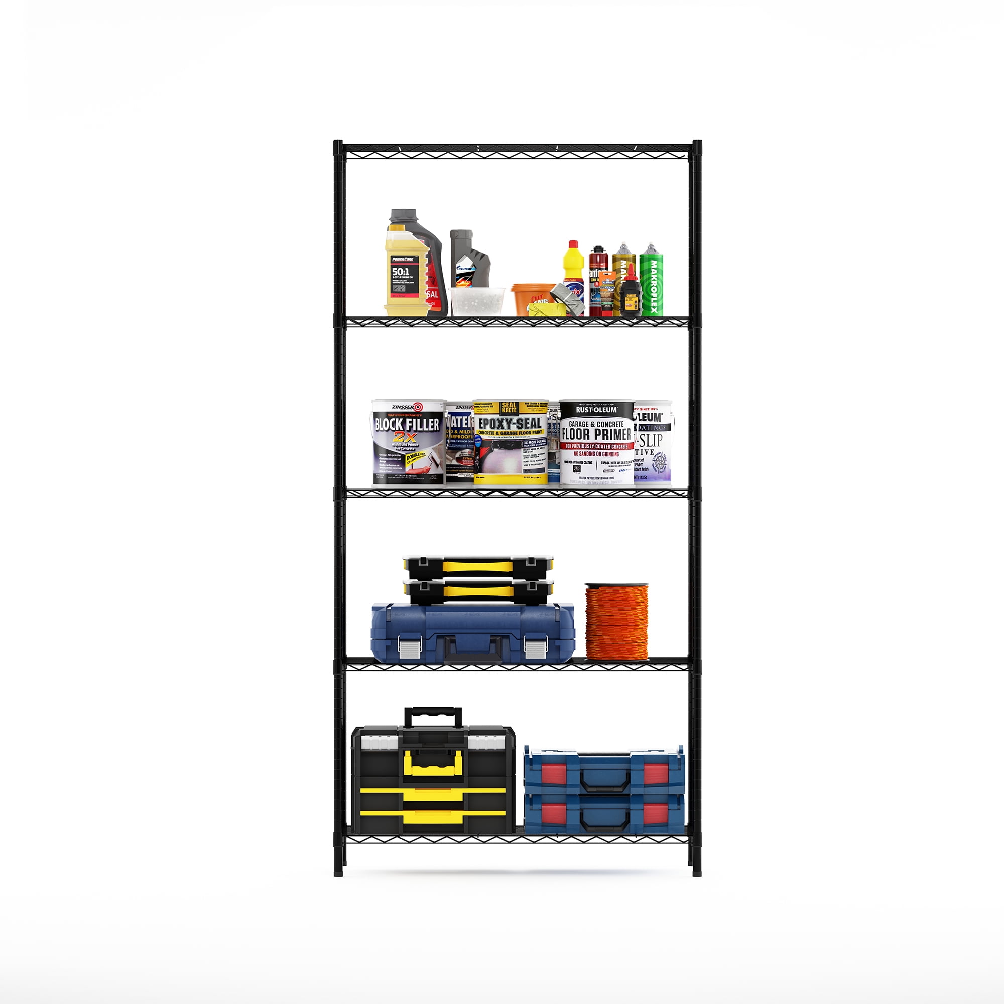 Furinno Wayar 5-Tier Metal Storage Shelf Rack, 36 x 14 x 72, Black