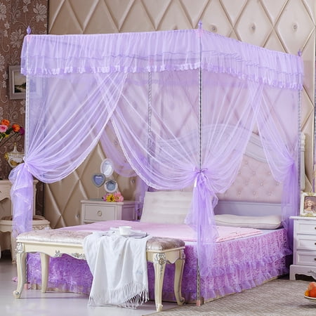 Pencil Post Queen Bed Princess Style Four Corner Post Mosquito Net Luxury Bed Netting Curtain Panel Bedding Canopy for Queen King Sizes ()